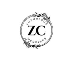 modelo de logotipos de monograma de casamento de letra inicial zc, modelos modernos minimalistas e florais desenhados à mão para cartões de convite, salve a data, identidade elegante. vetor