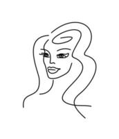 logotipo retrô de menina. ícone do salão de beleza. retrato de uma mulher com um penteado magnífico. desenho de linha fina vetor
