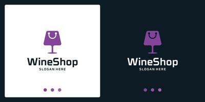 inspiração de logotipo de taça de vinho e logotipo de sacola de compras. vetor premium.