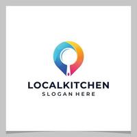 localização do pino do mapa de design de logotipo de inspiração e um equipamento de cozinha com logotipo colorido. vetor premium