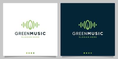 elementos de conceito de logotipo de som de onda de áudio com logotipo de folha. vetor premium