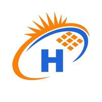 design de logotipo de energia de painel solar letra h vetor