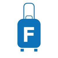 logotipo de viagem letra f. avião de férias de mala de viagem com tour de mala e vetor de logotipo da empresa de turismo