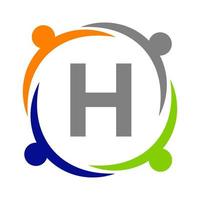 design de logotipo de trabalho em equipe de unidade com modelo de letra h. modelo de logotipo de caridade vetor