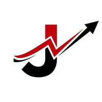 modelo de logotipo financeiro letra j com seta de crescimento de marketing vetor
