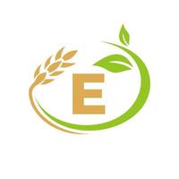 letra e logotipo da agricultura e design de símbolo do logotipo da agricultura vetor
