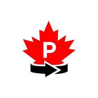 modelo de design de logotipo de maple canadense letra p. logotipo canadense de bordo vermelho vetor