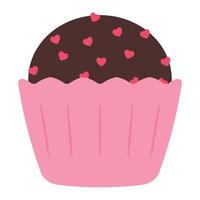 cupcake de chocolate animado com ilustração vetorial de granulado de amor vetor