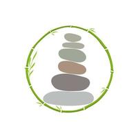 equilíbrio de rocha e logotipo de bambu do círculo vetor