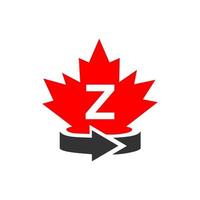 modelo de design de logotipo de maple canadense letra z. logotipo canadense de bordo vermelho vetor