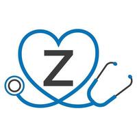 logotipo médico no modelo de letra z. logotipo de médicos com vetor de sinal de estetoscópio