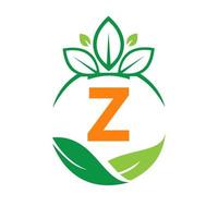 saúde de ecologia na letra z eco orgânico logotipo fresco, vegetais de fazenda de agricultura. modelo de comida vegetariana ecológica orgânica saudável vetor