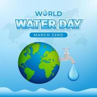 post de banner do dia mundial da água 22 de março com ilustração de torneira de água e globo vetor