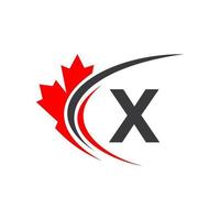 folha de plátano no modelo de design de logotipo da letra x. logotipo da empresa canadense, empresa e sinal na folha de bordo vermelha vetor