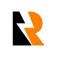 logotipo de poder da letra r. design de logotipo de energia com modelo de raio de trovão de iluminação vetor