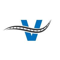 logotipo de transporte com conceito de letra v vetor