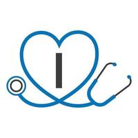 logotipo médico no modelo da letra i. logotipo de médicos com vetor de sinal de estetoscópio
