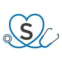 logotipo médico no modelo de carta s. logotipo de médicos com vetor de sinal de estetoscópio