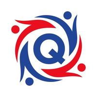 logotipo da caridade americana no sinal da letra q. unir o ícone da fundação do trabalho em equipe logotipo do cuidado da organização vetor