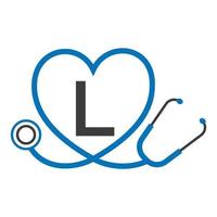 logotipo médico no modelo de letra l. logotipo de médicos com vetor de sinal de estetoscópio