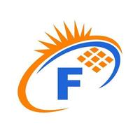 design de logotipo de energia de painel solar letra f vetor