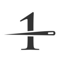 letra inicial 1 logotipo alfaiate, combinação de agulha e linha para bordar, têxtil, moda, tecido, modelo de tecido vetor