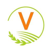 agricultura logotipo letra v conceito vetor