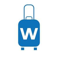letra w logotipo de viagem. avião de férias de mala de viagem com tour de mala e vetor de logotipo da empresa de turismo