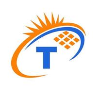 letra t design de logotipo de energia de painel solar vetor