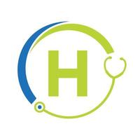 modelo de logotipo médico de símbolo de saúde letra h. logotipo de médicos com sinal de estetoscópio vetor