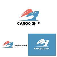 logotipo do navio de carga, vetor de navio de carga rápida, veleiro, design para empresa de fabricação de navios, navegação fluvial, veículos marítimos, transporte, logística