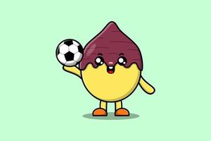 personagem de batata-doce bonito dos desenhos animados joga futebol vetor