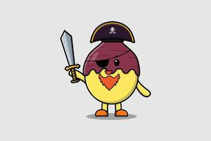 pirata de batata-doce bonito dos desenhos animados segurando a espada vetor
