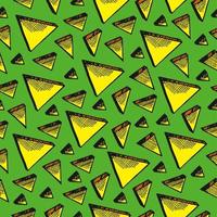 doodle fundo sem emenda de triângulos. têxtil, impressão, tecido, embrulho. linhas e formas. estilo simples desenhado à mão. amarelo, verde, preto. vetor