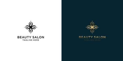 design de logotipos de luxo cosmético de folha de beleza de ouro elegante e minimalista. ilustração vetorial com arte de linha vetor