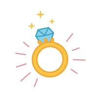 anel com ícone de diamante, noivado e ilustração de anel de casamento. design de arte de linha, ilustração vetorial plana, estilo doodle. ilustração do dia dos namorados. vetor