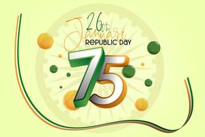75 anos feliz dia da independência da Índia design de modelo de vetor feliz dia da independência da Índia. 3d ashoka chakra com bandeira indiana 26 de janeiro, celebração do dia da república da índia