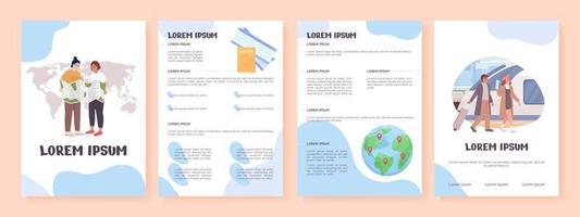 modelo de brochura de vetor plano de viagem de casal. livreto de plano de férias, design de cores planas para impressão de folhetos. página de revista editável, kit de relatórios com espaço de texto