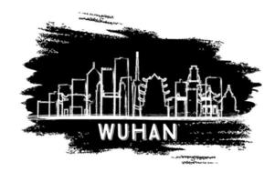 silhueta do horizonte da cidade de wuhan china. esboço desenhado à mão. vetor