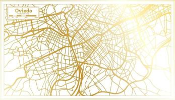 mapa da cidade de oviedo espanha em estilo retrô na cor dourada. mapa de contorno. vetor