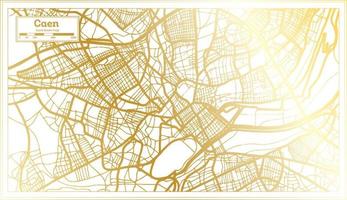 mapa da cidade de caen frança em estilo retrô na cor dourada. mapa de contorno. vetor