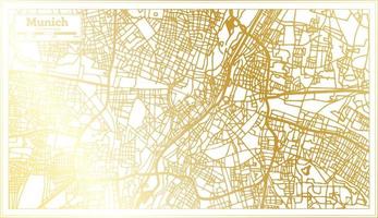 Mapa da cidade de Munique Alemanha em estilo retrô na cor dourada. mapa de contorno. vetor