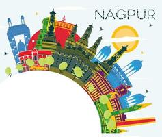 horizonte da cidade de nagpur índia com edifícios coloridos, céu azul e espaço de cópia. vetor