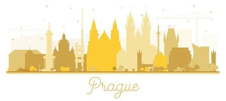 praga república checa silhueta do horizonte da cidade com edifícios dourados isolados no branco. vetor