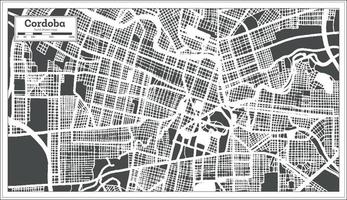 mapa da cidade de cordoba argentina na cor preto e branco no estilo retrô. mapa de contorno. vetor