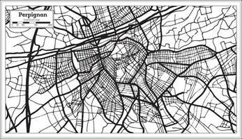 mapa da cidade de perpignan frança na cor preto e branco em estilo retrô. mapa de contorno. vetor