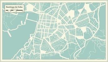 mapa da cidade de santiago de cuba em estilo retrô. mapa de contorno. vetor