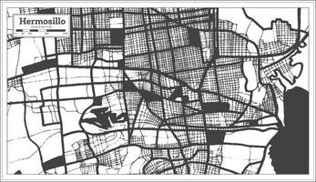hermosillo mapa da cidade do méxico na cor preto e branco em estilo retrô. mapa de contorno. vetor