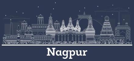 delineie o horizonte da cidade de nagpur índia com edifícios brancos. vetor