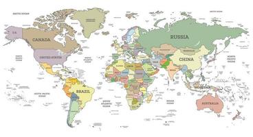 mapa-múndi detalhado com fronteiras e países isolados em branco. vetor